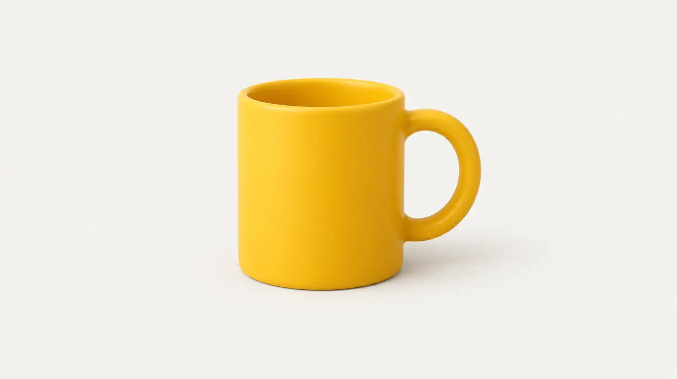 Ilustração minimalista de uma caneca amarela sobre fundo claro